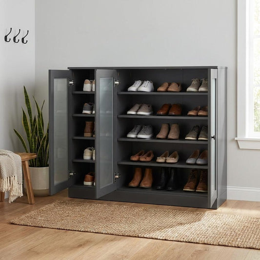 Gray 30 Solid WoodShoe Storage Cabinet