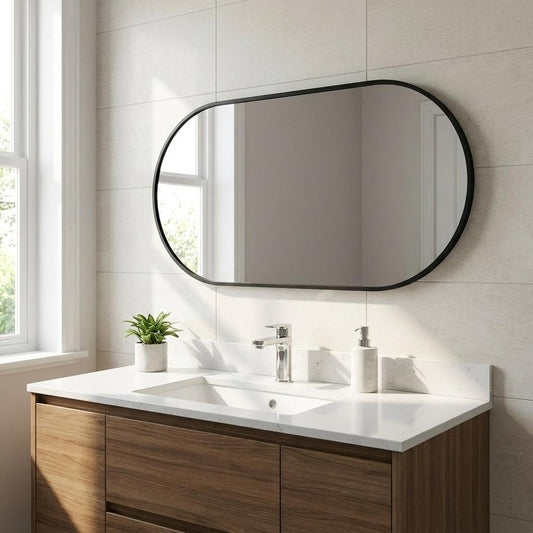 33" X 20" Black Aluminum Oval Framed Accent Mirror