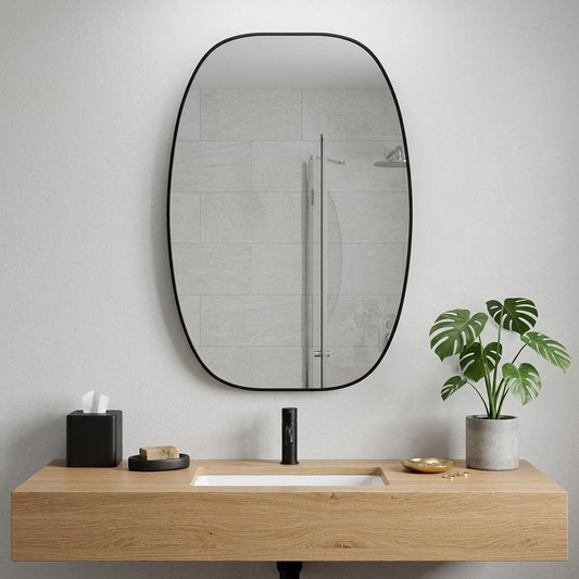 48" X 30" Black Aluminum Oval Framed Bathroom Vanity Mirror