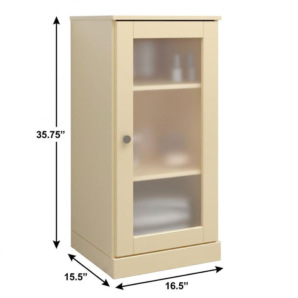 17" Yellow Solid Wood Glass Panel Inlay Single Door Linen Cabinet HomeRoots