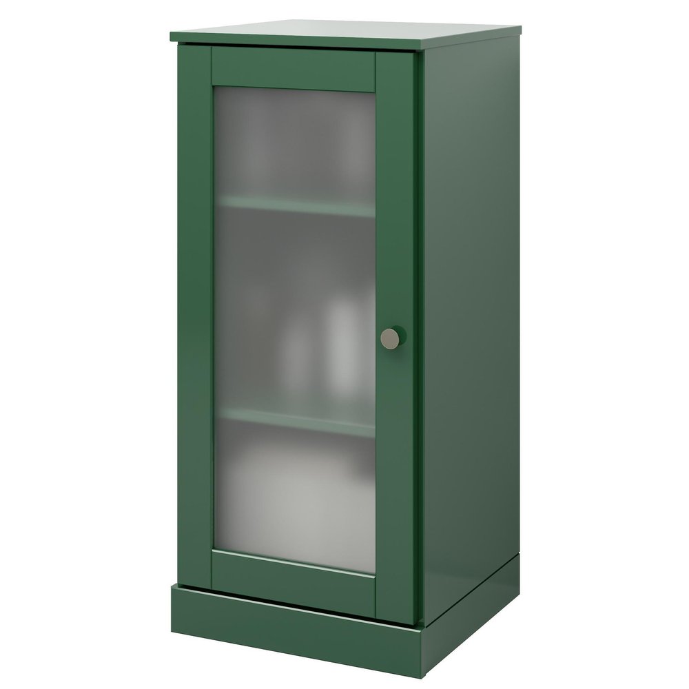 17" Green Solid Wood Glass Panel Inlay Single Door Linen Cabinet