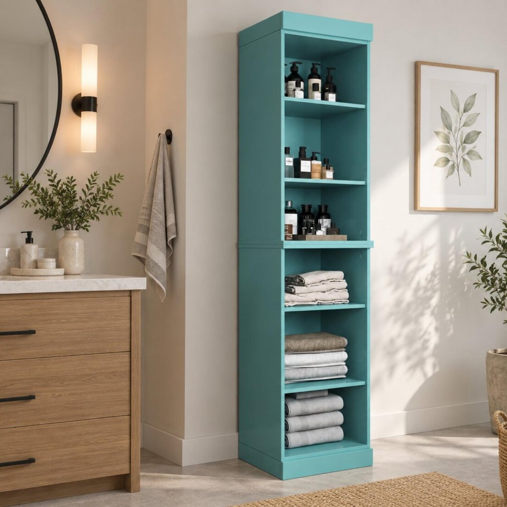 17" Aqua Solid Wood Linen Cabinet HomeRoots
