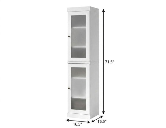 17" White Solid Wood Glass Panel Inlay Double Door Linen Cabinet
