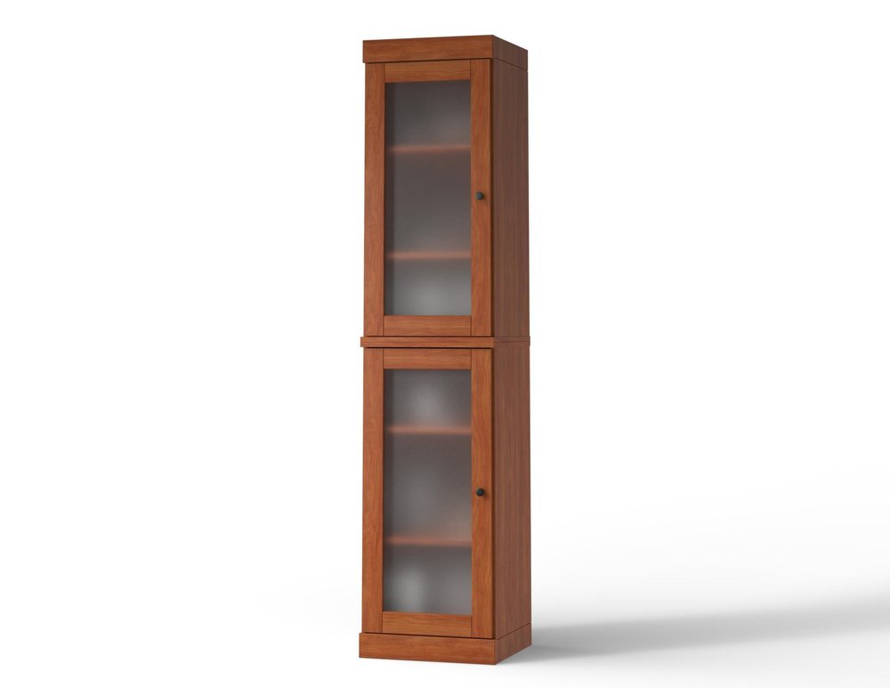 17" Coffee Solid Wood Glass Panel Inlay Double Door Linen Cabinet