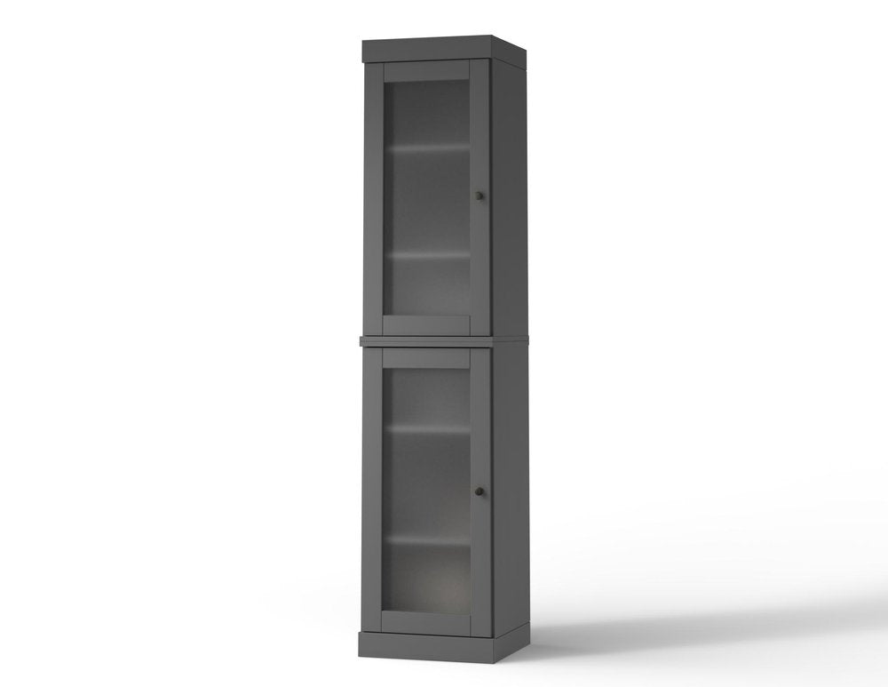 17" Gray Solid Wood Glass Panel Inlay Double Door Linen Cabinet HomeRoots