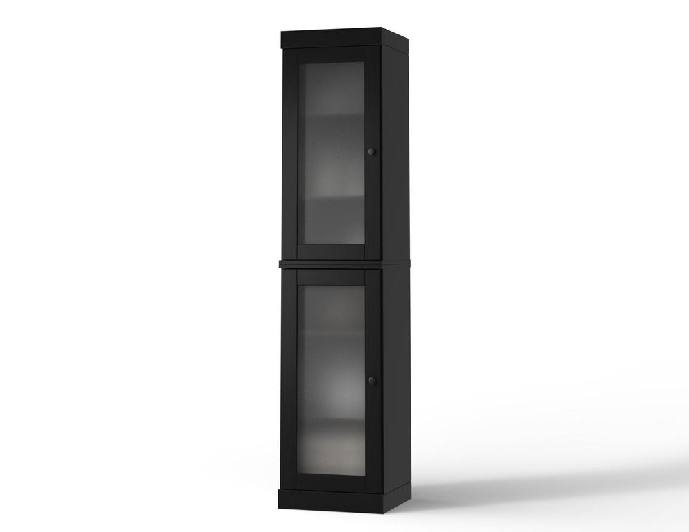 17" Black Solid Wood Glass Panel Inlay Double Door Linen Cabinet HomeRoots
