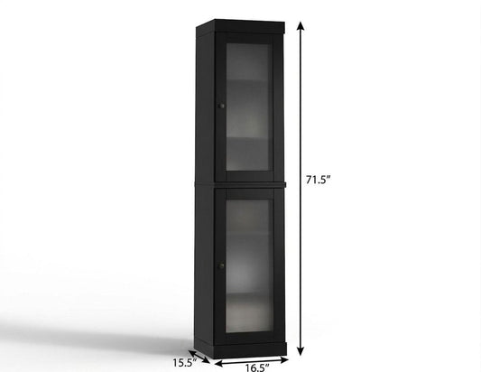 17" Black Solid Wood Glass Panel Inlay Double Door Linen Cabinet