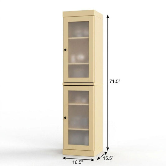 17" Yellow Solid Wood Glass Panel Inlay Double Door Linen Cabinet
