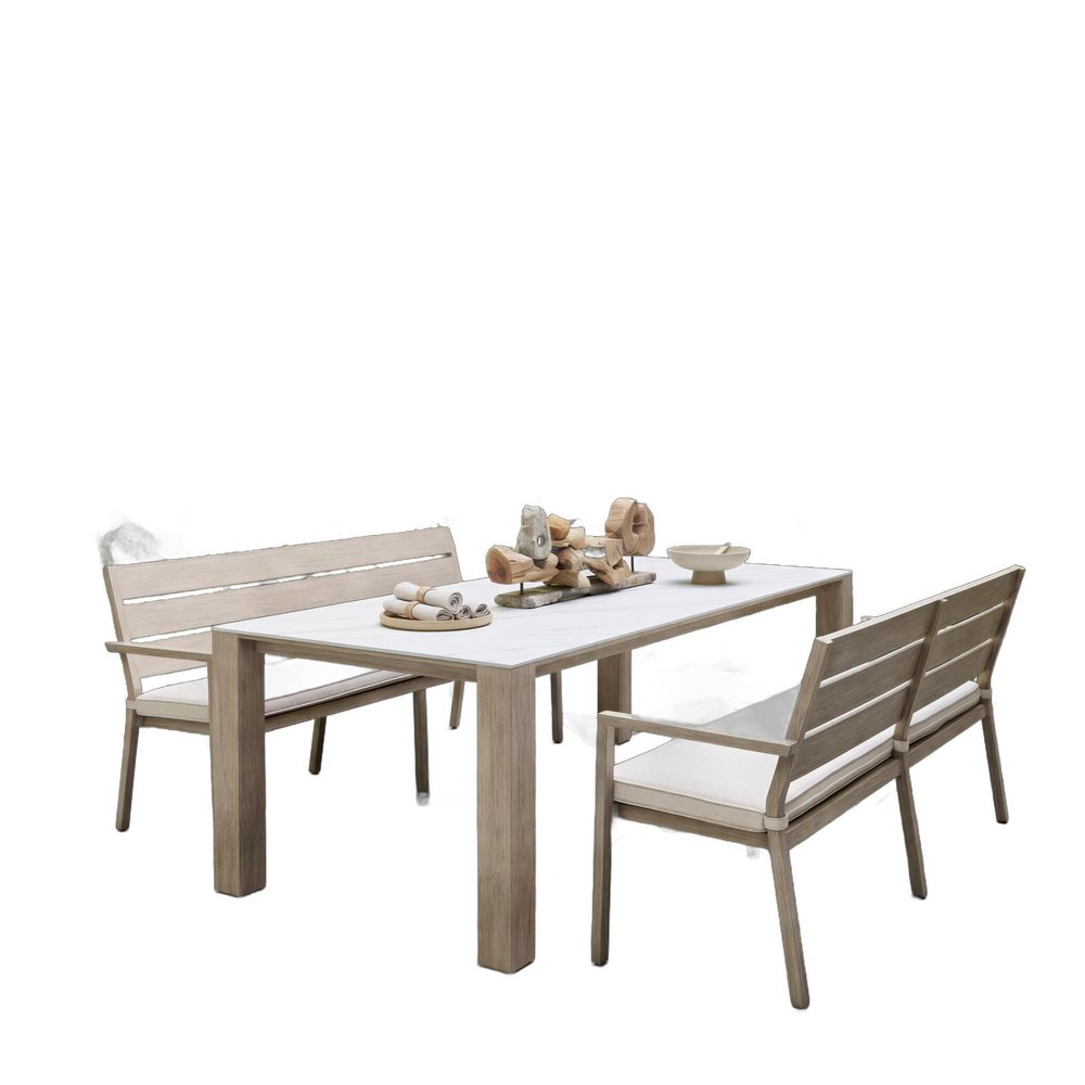 90-inch White Sintered Stone and Aluminum Rectangular Dining Table — view 1