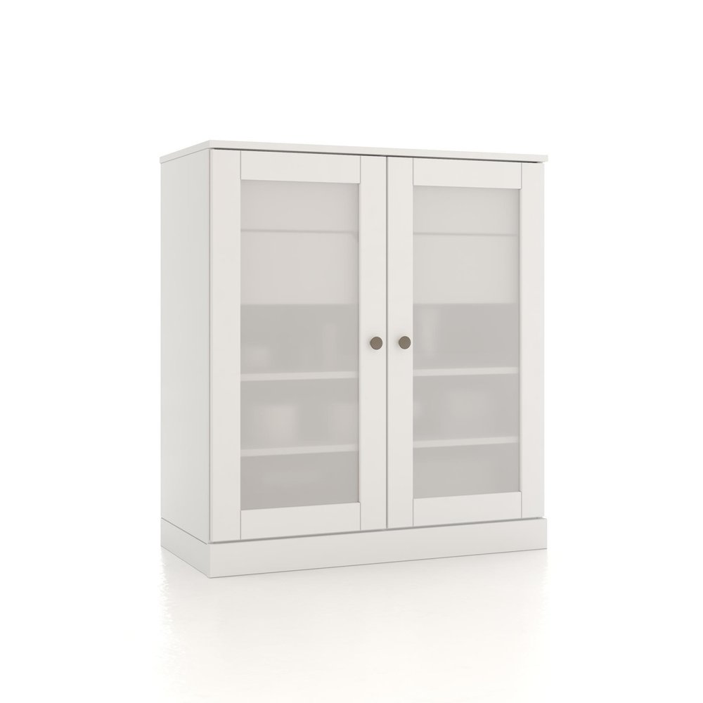 32" White Solid Wood Glass Panel Inlay Double Door Linen Cabinet HomeRoots