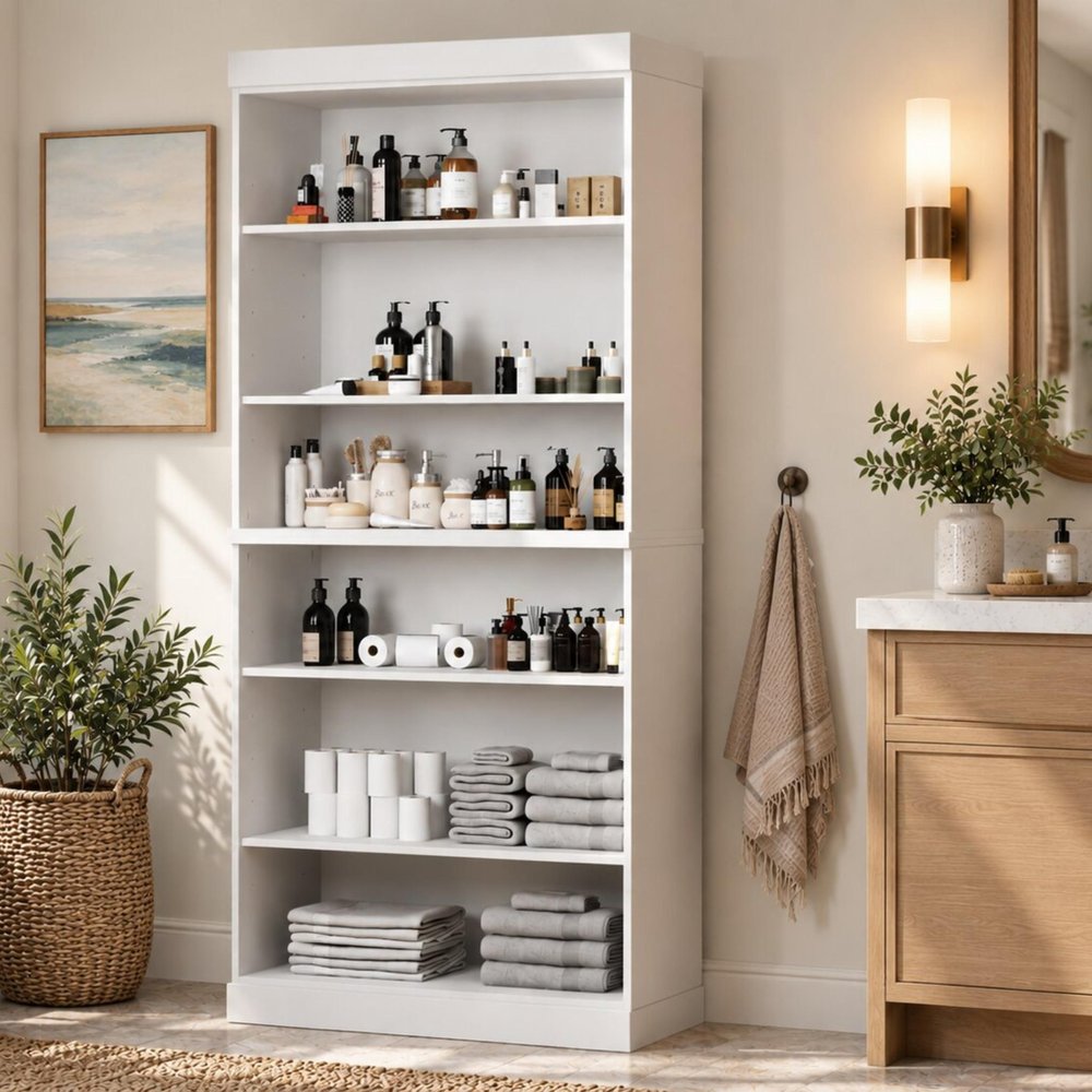 32" White Solid Wood Linen Cabinet HomeRoots