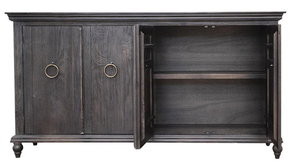 74" Black Distressed Wood Sideboard With Four Doors HomeRoots