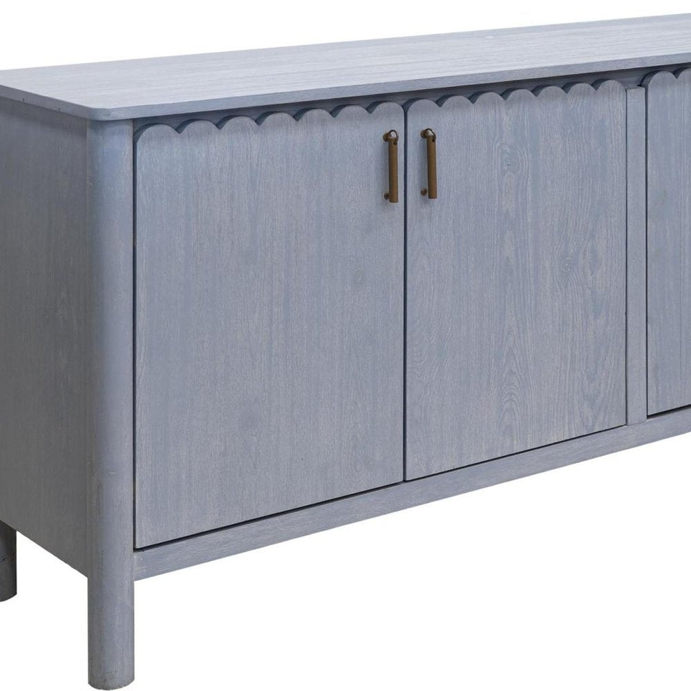 76" Light Blue Distressed Wood Credenza With Four Doors HomeRoots