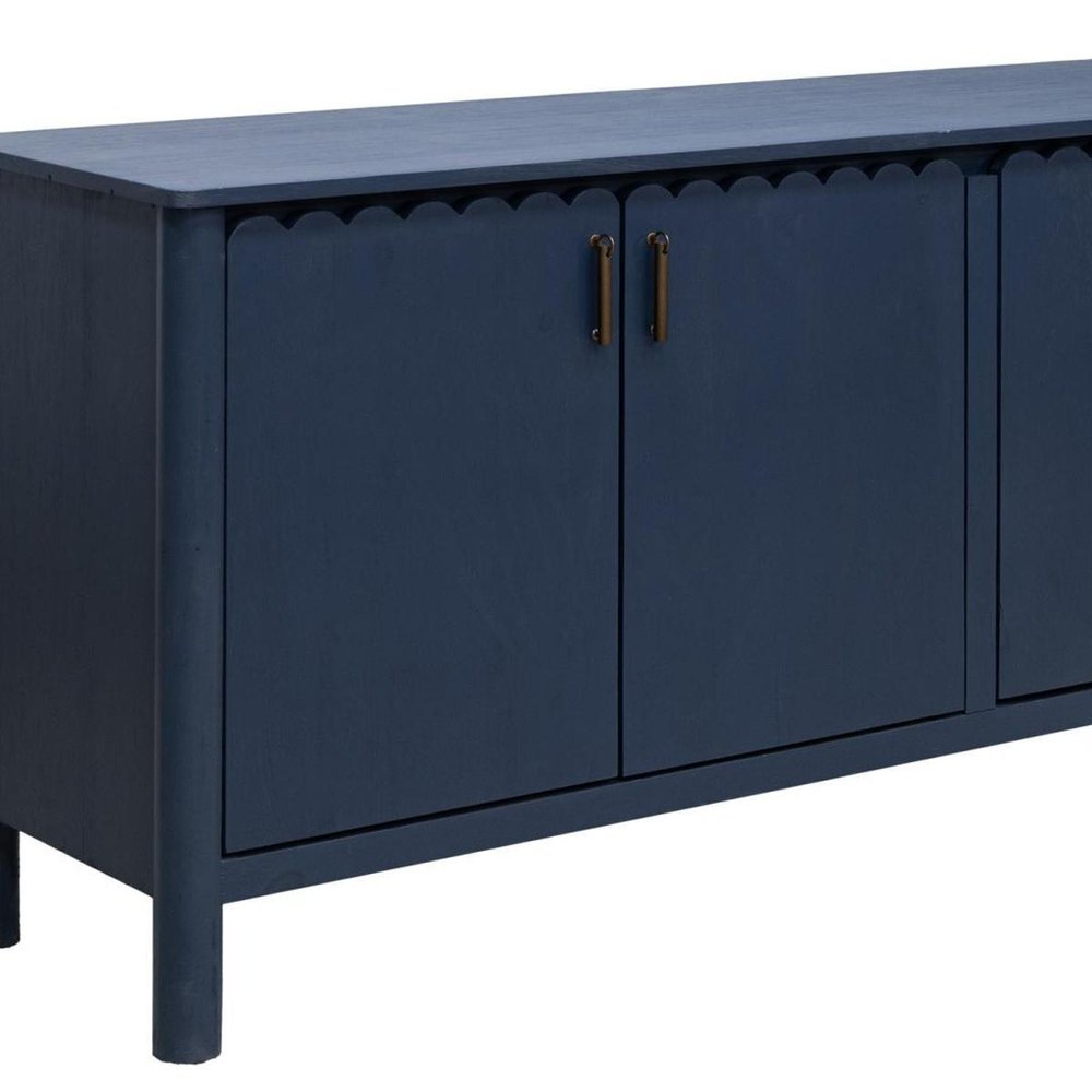 76" Dark Blue Distressed Wood Sideboard With Four Doors HomeRoots