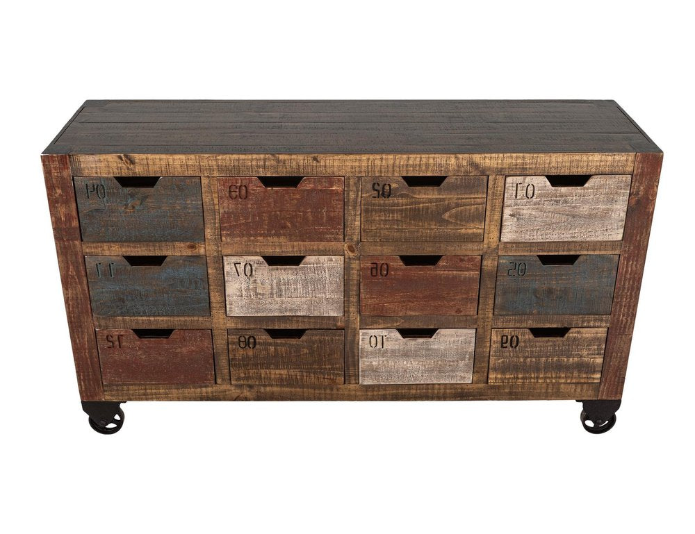 61" Brown Distressed Wood 12 Drawer Sideboard HomeRoots