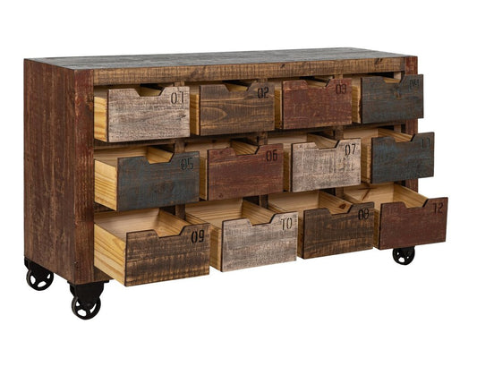 61" Brown Distressed Wood 12 Drawer Sideboard