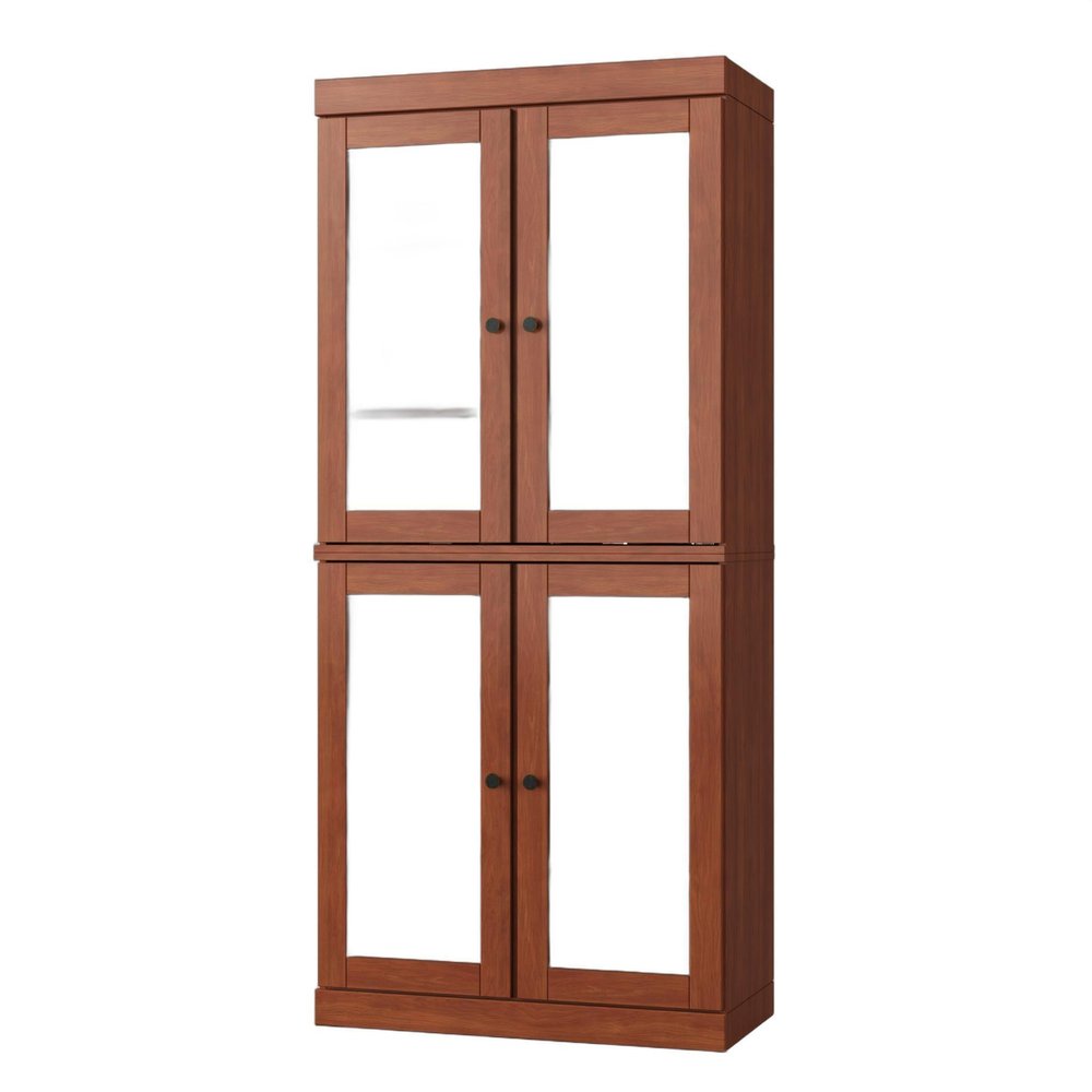 32" Coffee Solid Wood Glass Panel Inlay Double Door Linen Cabinet HomeRoots