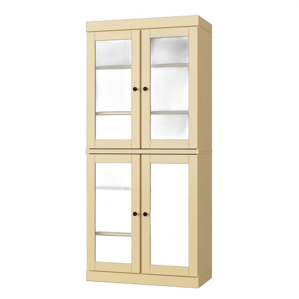 32" Yellow Solid Wood Glass Panel Inlay Double Door Linen Cabinet HomeRoots