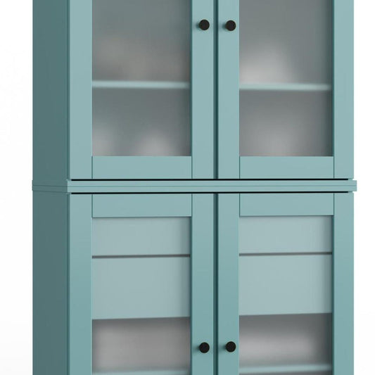 32" Aqua Solid Wood Glass Panel Inlay Double Door Linen Cabinet