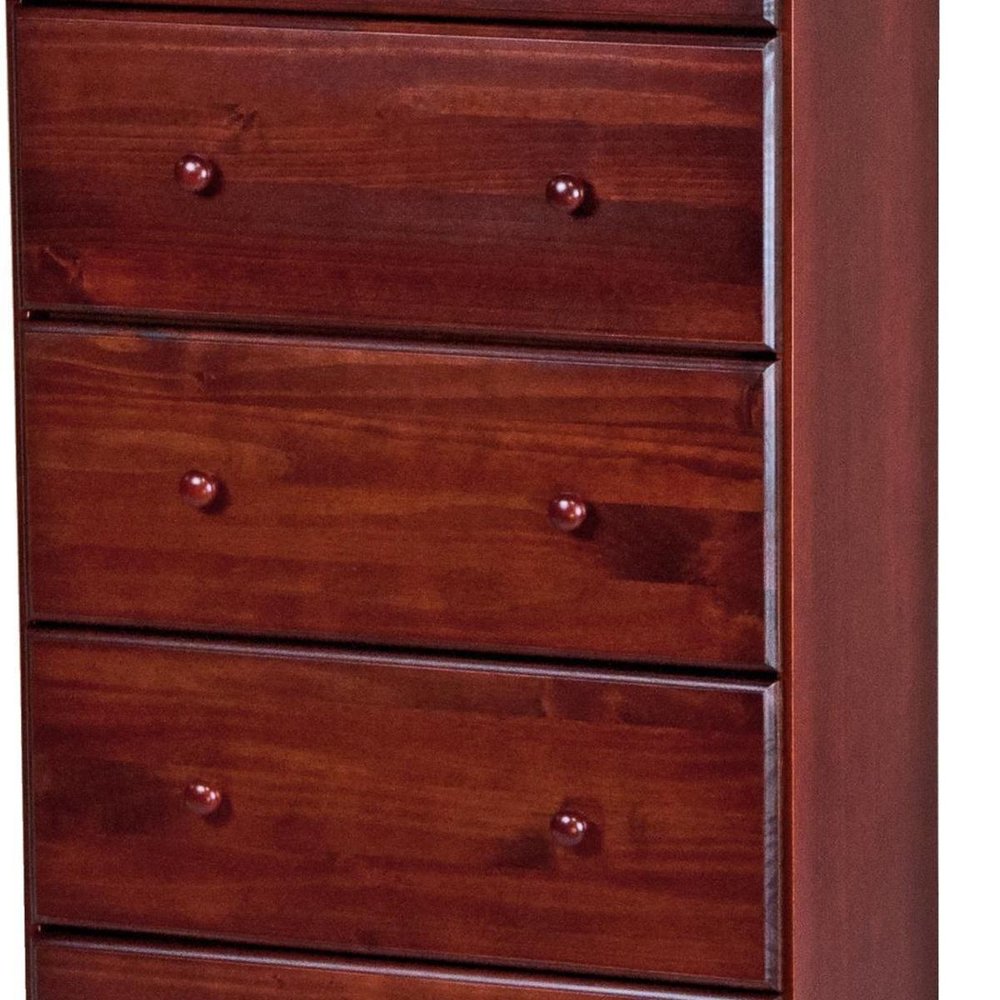 32" Mahogany Solid Wood Five Drawer Dresser HomeRoots