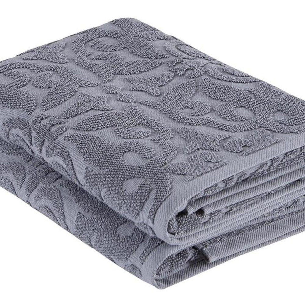 Set of Two Brown Floral Turkish Cotton 27" X 54" Bath Towels HomeRoots
