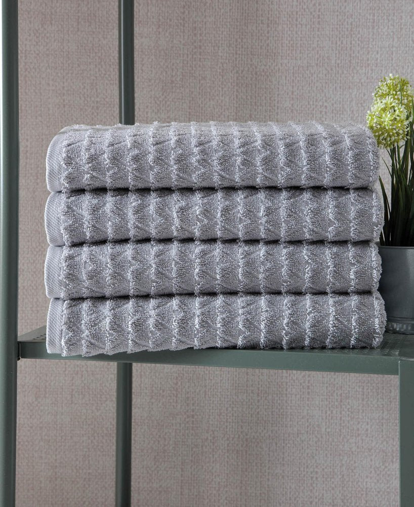 Set of Four White Geometric Turkish Cotton 27" X 54" Bath Towels HomeRoots