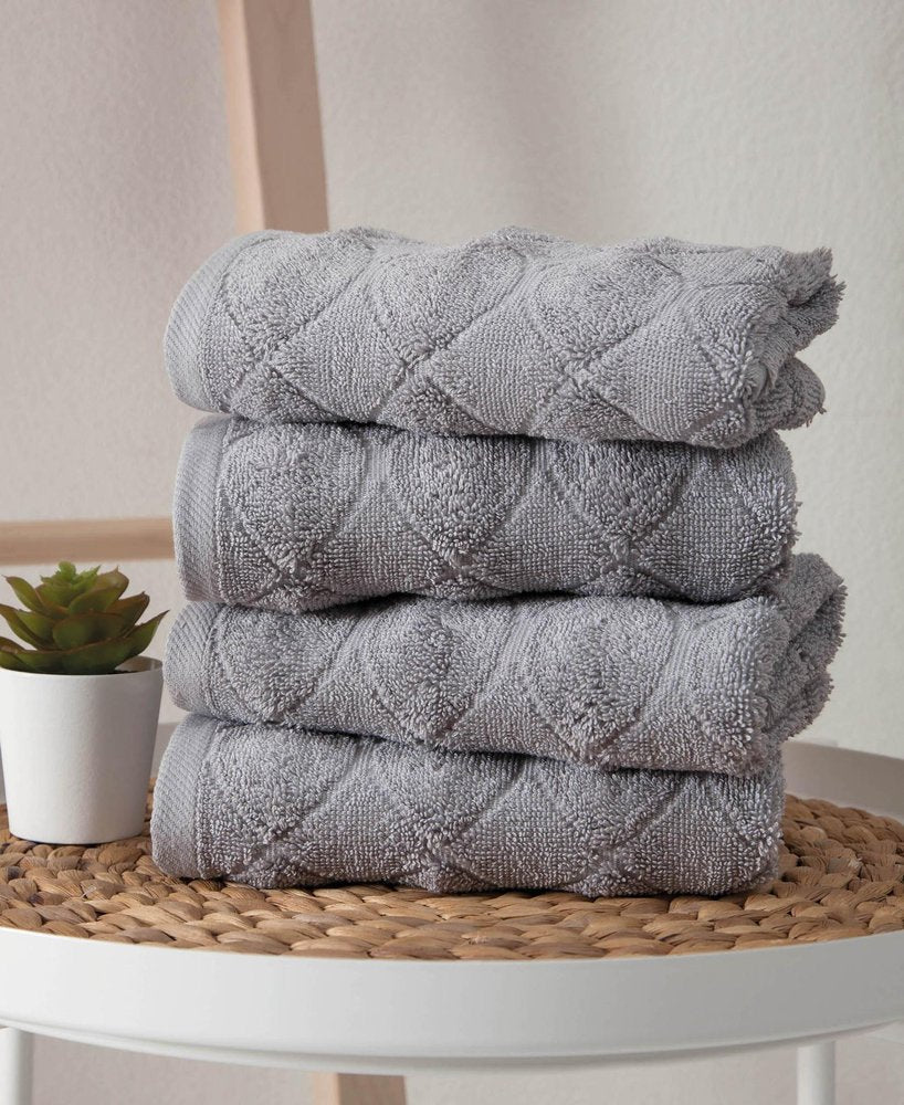 Set of Four White Geometric Turkish Cotton 16" X 30" Hand Towels HomeRoots