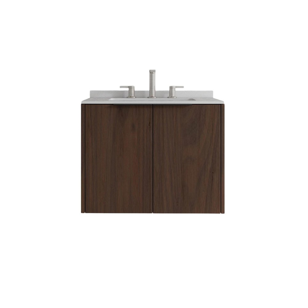 24" Brown Wood Floating Double Door Bathroom Vanity With White Ceramic Sink HomeRoots