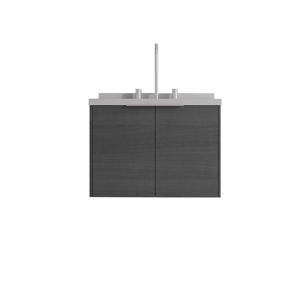 24" Gray Wood Floating Double Door Bathroom Vanity With White Ceramic Sink HomeRoots