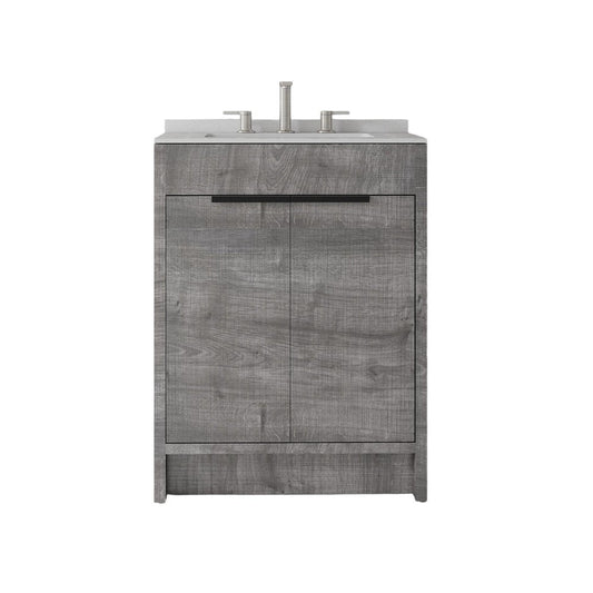 24" Gray Wood Double Door Bathroom Vanity With White Ceramic Sink