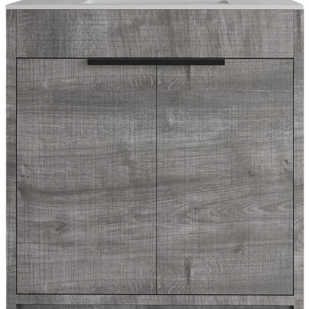 30" Gray Wood Double Door Bathroom Vanity With White Ceramic Sink HomeRoots