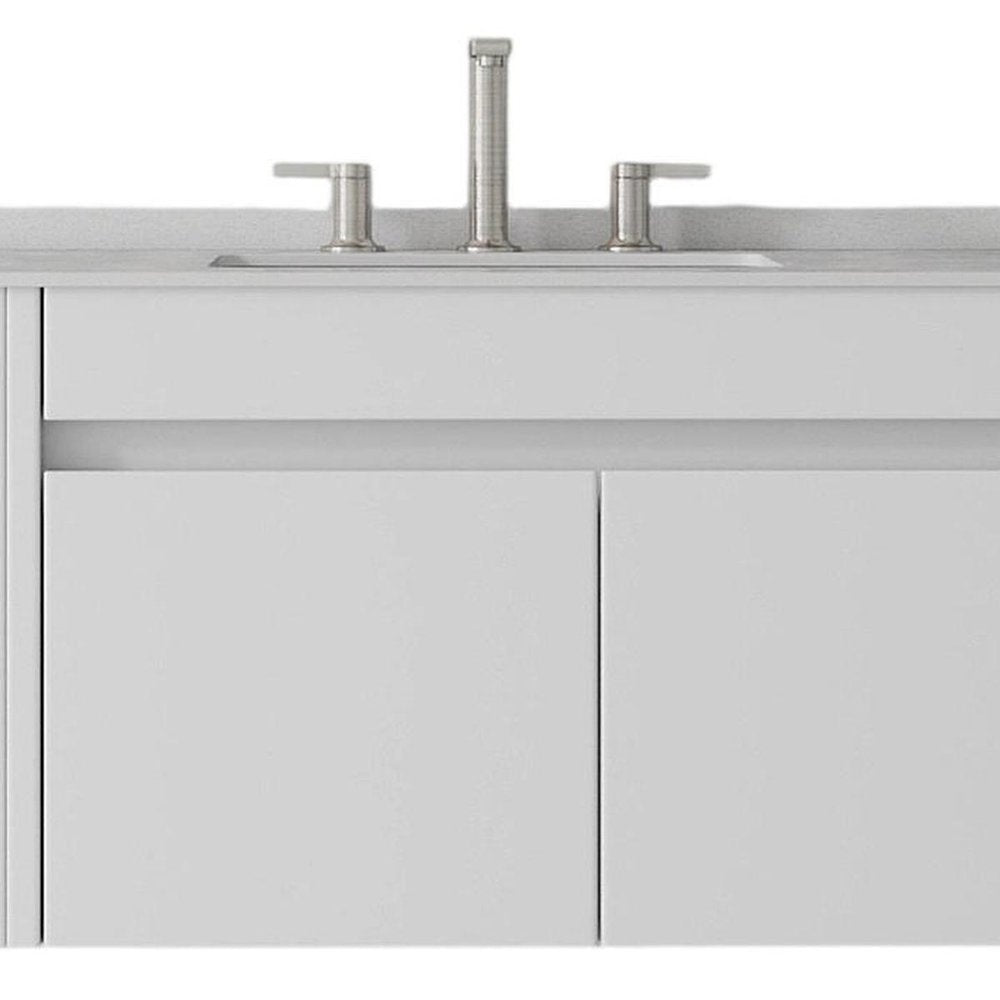 36" White Wood Floating Double Door Bathroom Vanity With Ceramic Sink HomeRoots