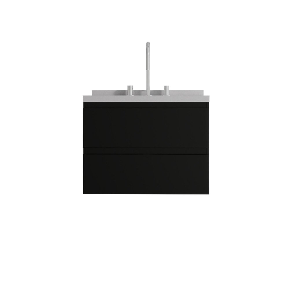 24" Black Wood Floating Bathroom Vanity With White Ceramic Sink With Two Drawers HomeRoots