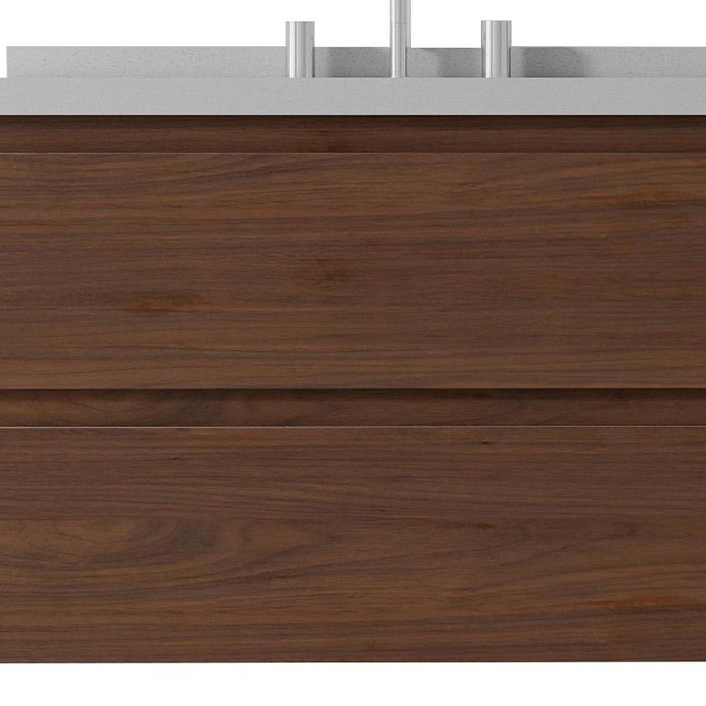 30" Brown Wood Floating Bathroom Vanity With White Ceramic Sink With Two Drawers