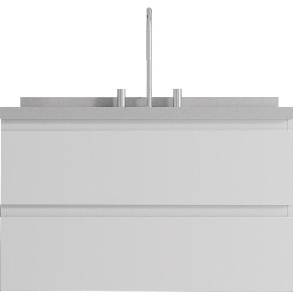 36" White Wood Floating Bathroom Vanity With Ceramic Sink With Two Drawers HomeRoots