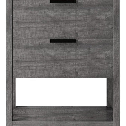 24" Gray Wood Bathroom Vanity With White Ceramic Sink With Two Drawers