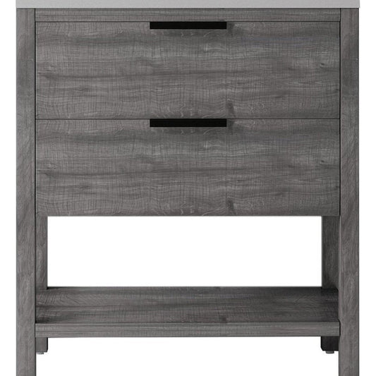 36" Gray Wood Bathroom Vanity With White Ceramic Sink With Two Drawers