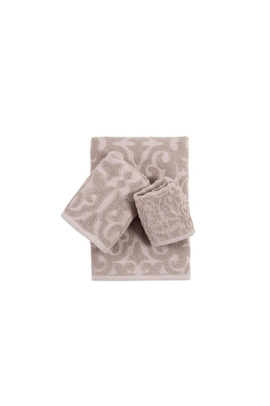 Set of Three Brown Floral Turkish Cotton Towel Set