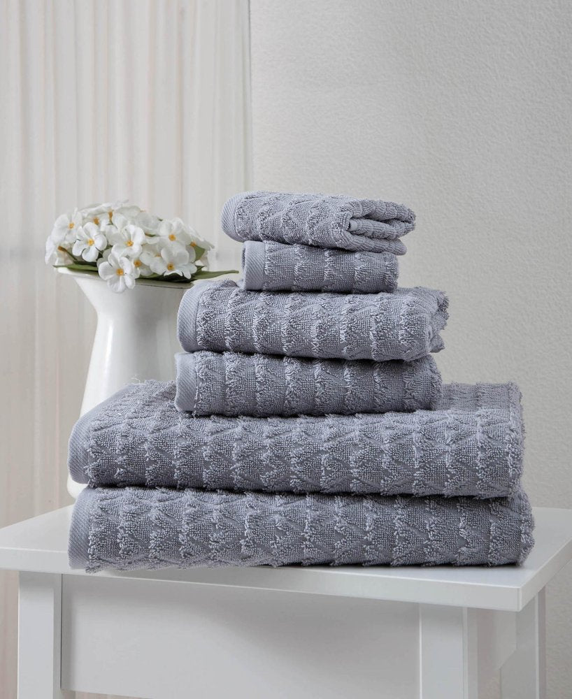 Set of Six White Geometric Turkish Cotton Towel Set HomeRoots
