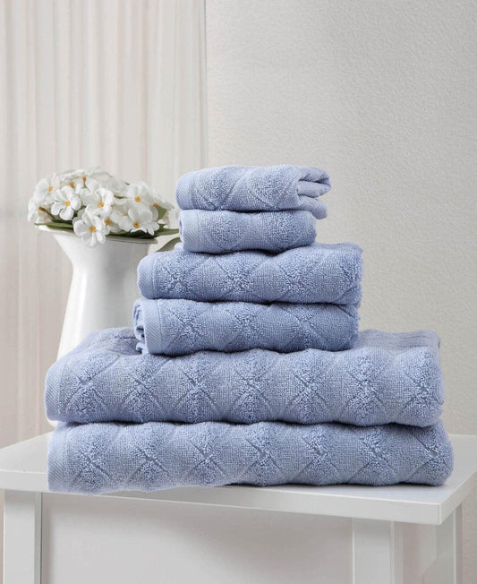 Set of Six White Geometric Turkish Cotton Towel Set