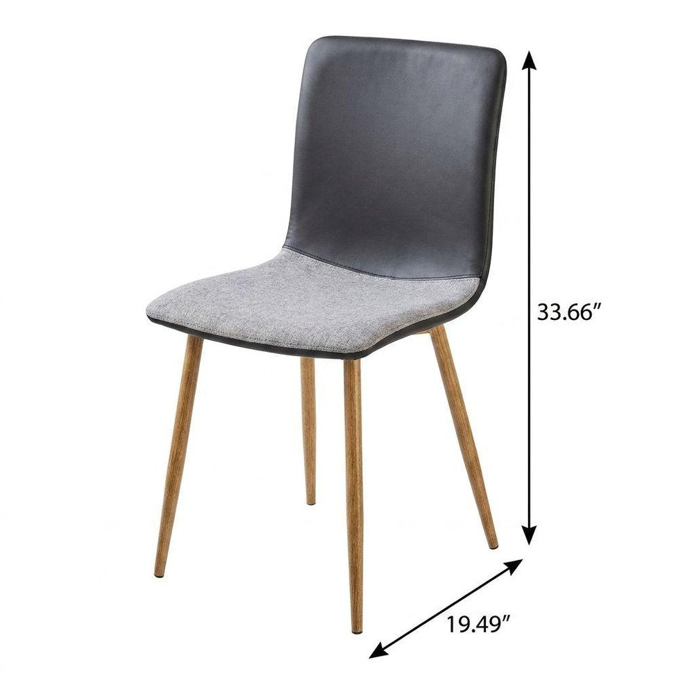 Set of Four Gray And Black Fabric And Faux Leather Dining Side Chairs HomeRoots
