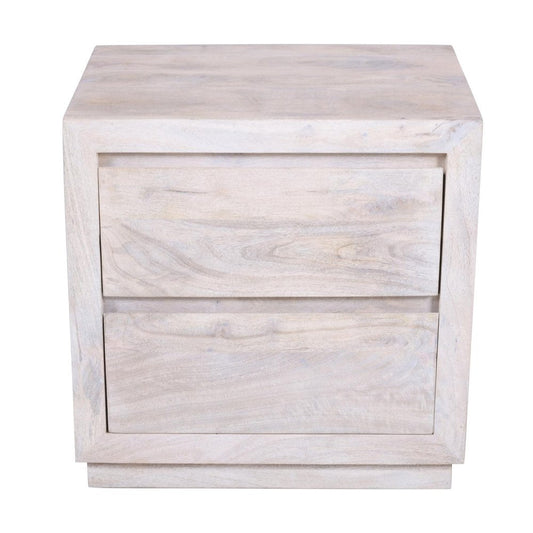24" Ivory Solid Wood Distressed Two Drawer Nightstand