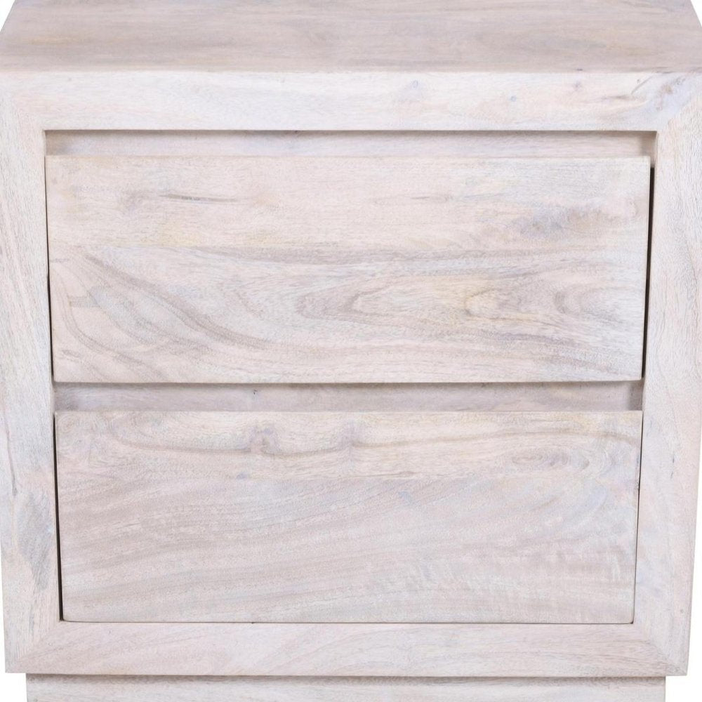 24" Ivory Solid Wood Distressed Two Drawer Nightstand HomeRoots