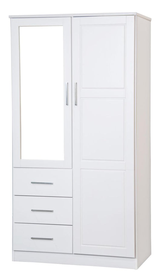 72" White Solid Wood Mirrored Two Door Three Drawer Combo Dresser