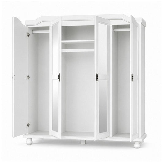 74" White Solid Wood Mirrored Four Door Combo Dresser