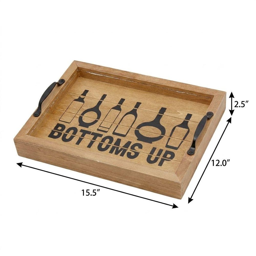 16" White And Black Wood Home Sweet Home Serving Tray With Handles And LED Lights HomeRoots