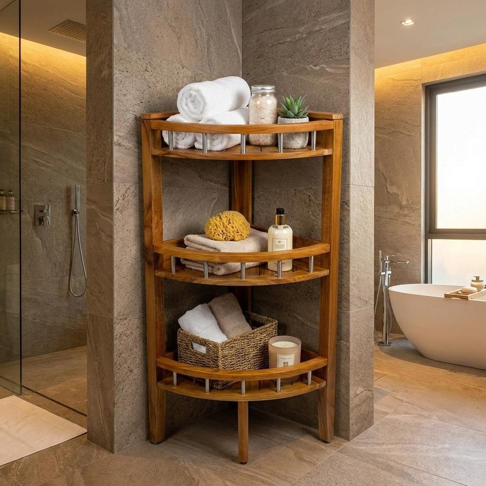 11" Brown Solid Wood Bathroom Shelves HomeRoots