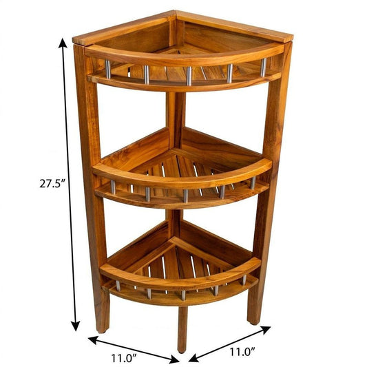 11" Brown Solid Wood Bathroom Shelves