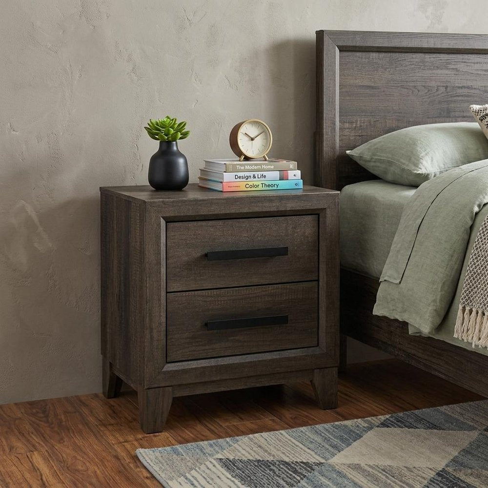 22" Dark Brown And Brown Wood Two Drawer Nightstand HomeRoots