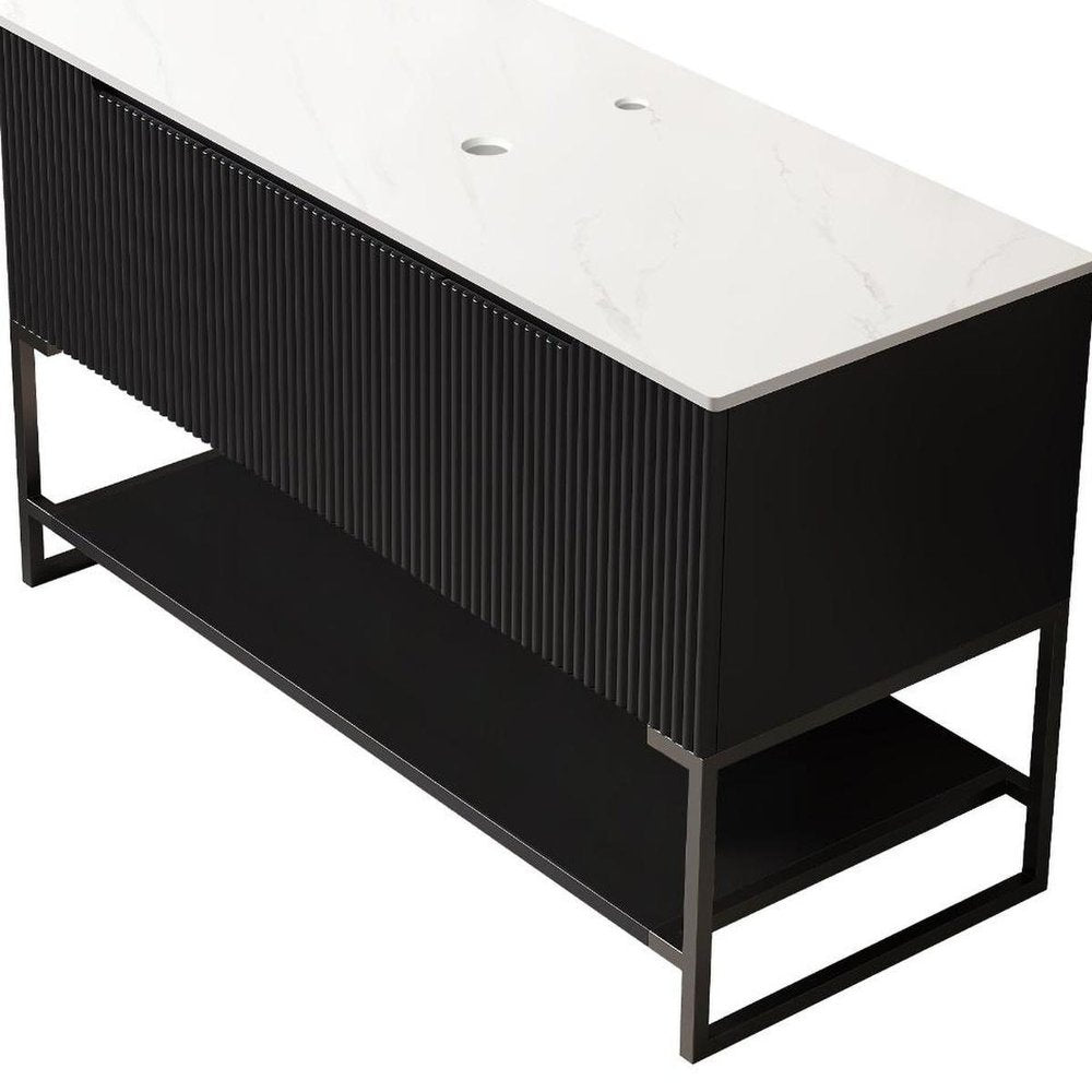 48" Black Wood Three Door Bathroom Vanity HomeRoots